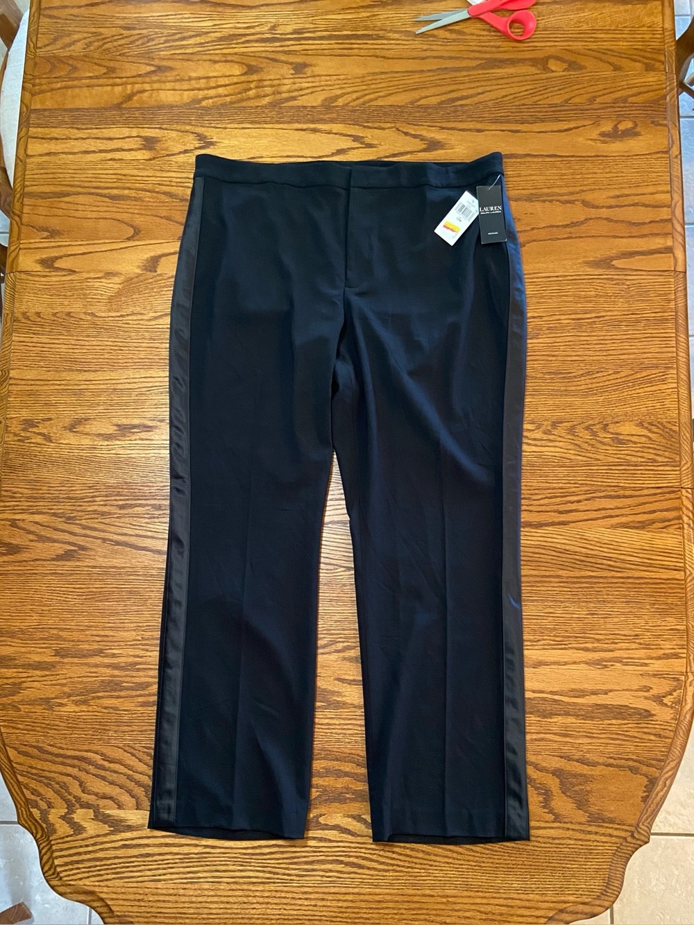 NWT Black Label Lauren Ralph Lauren Black Tuxedo Satin Stripe Pants Size 18W.